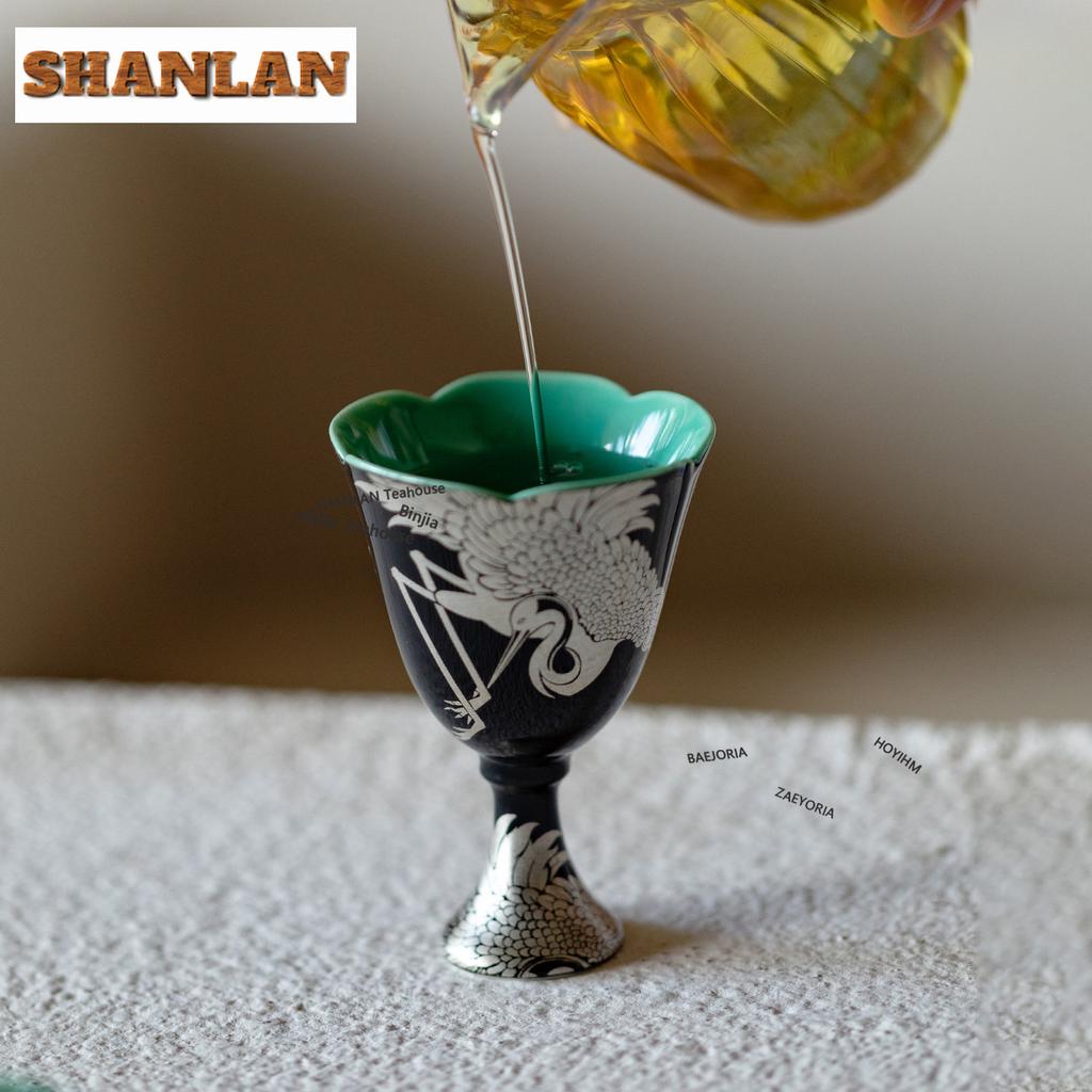 HOYIHM 35ml Silver Black Gold Crane Teacup Boutique Tea Bowl Set Of Cups Tea-tasting Smelling Cup Jianzhan Master Cups Tableware