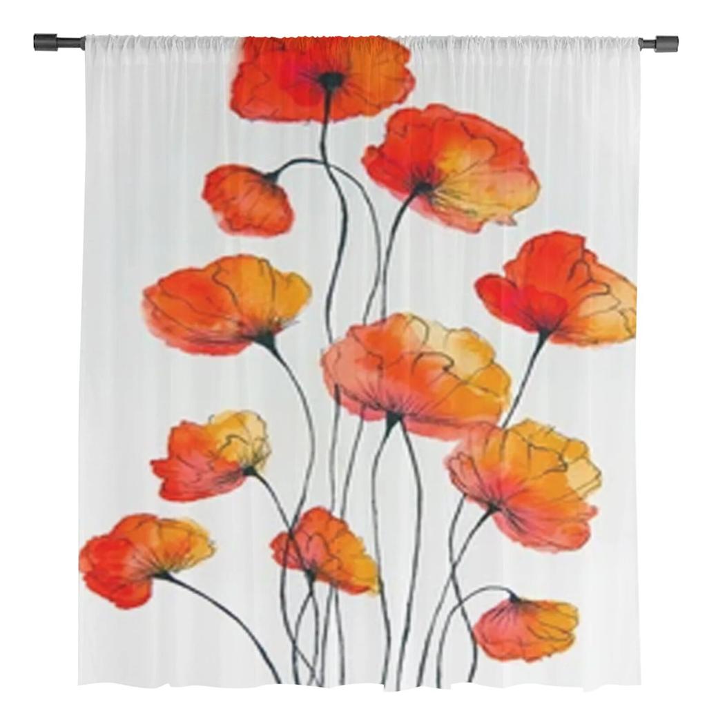 Abstract Flowers Sheer Curtains Bedroom Voile Curtain Living Room Window Sheer Curtains Kitchen Tulle Drapes