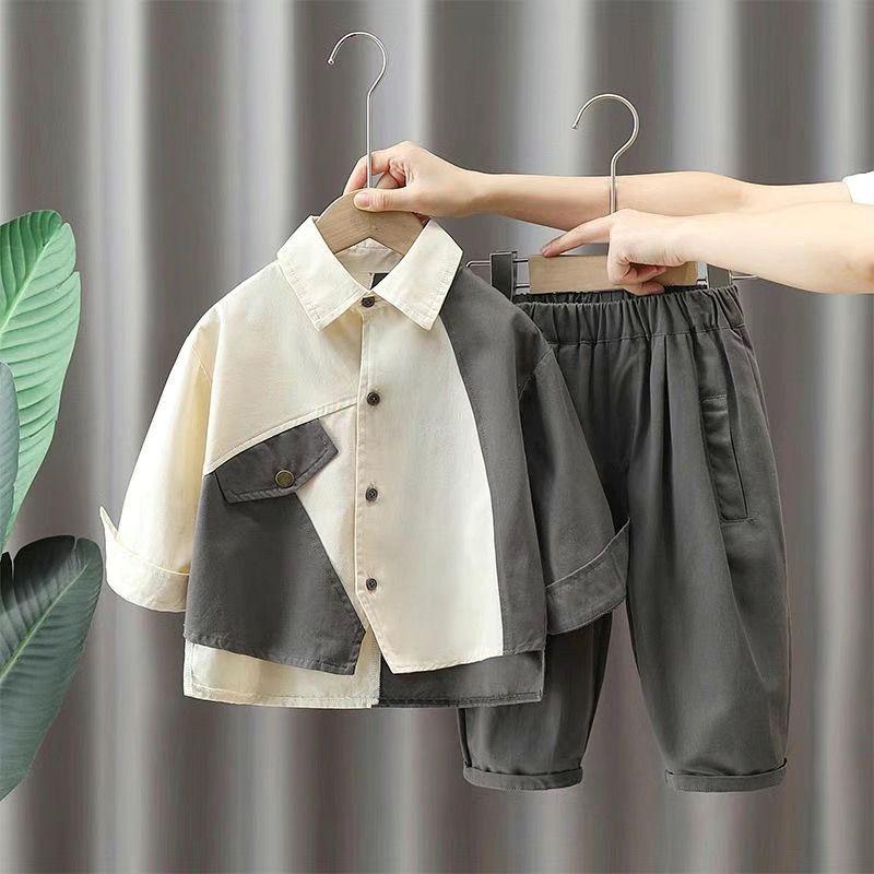 

Stylish Boys Autumn Outfit: 2025 Street Style Long-Sleeve Shirt & Pants Set 140