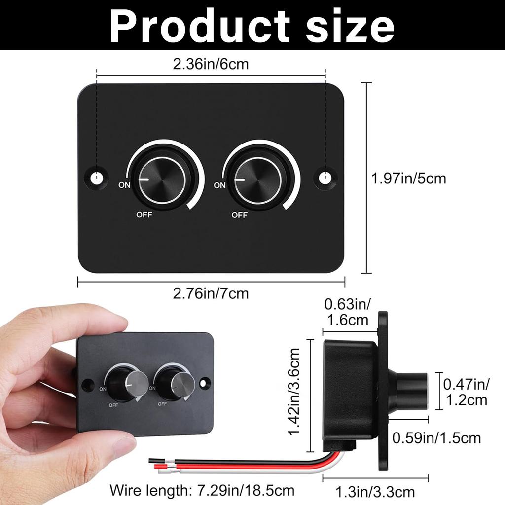 Dual Rotary 12V LED Dimmer Switch 60W PWM Control with Silent Operation Plastic LED Dimmer Tool For Car Van Lighting