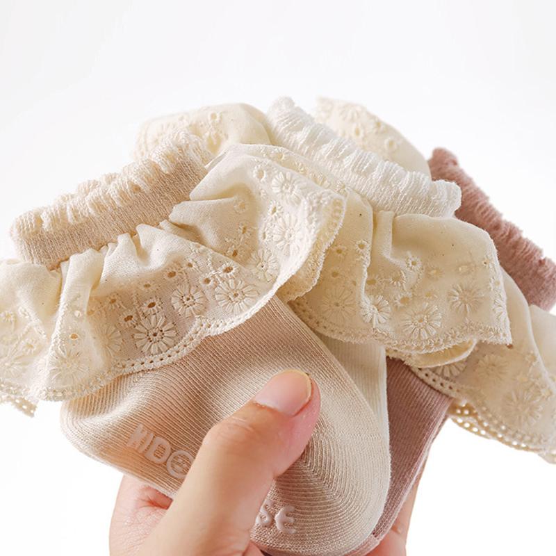 Autumn Winter Baby Socks Combed Cotton Princess Lace Socks Girls Dance Socks Baby Non-Slip Floor Socks