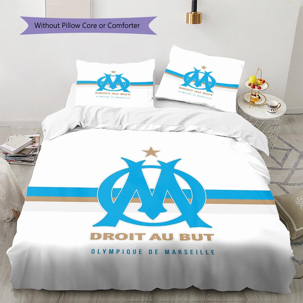 Olympique De Marseille Pattern Bedding Quilt Set Home Decoration Gift (1 * Duvet Cover + 2 * Pillowcase Without Core)