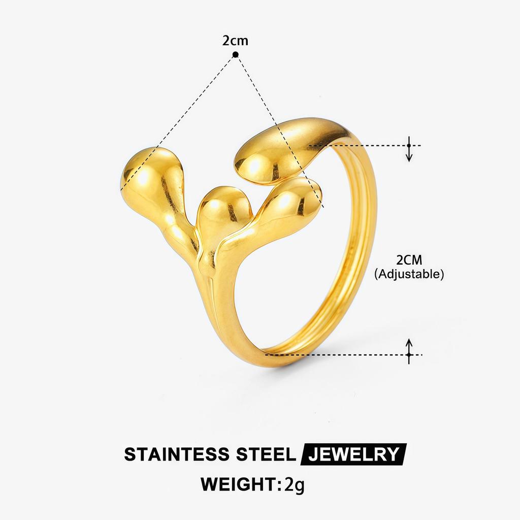 Elegant 18K Gold-Plated Geometric Stainless Steel Ring with Natural Stone, Adjustable for Women