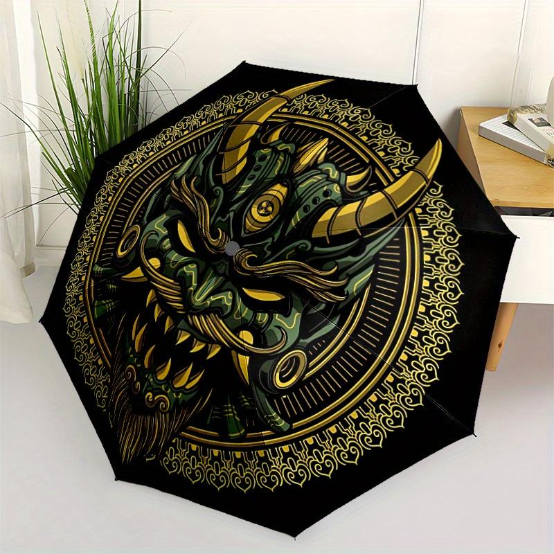 1pc Demon Mask Auto Open/close, All-Season Portable Folding Umbrella for Women & Men, Travel, Everyday, Formal Events - Compact Luxury Parasol, Outdoo
