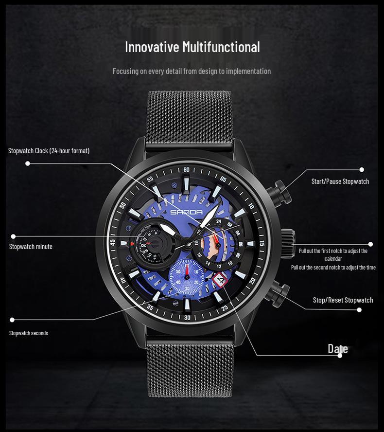 Sanda Men’s Six-Hand Waterproof Casual Business Watch - Korean Style Fashion Trend