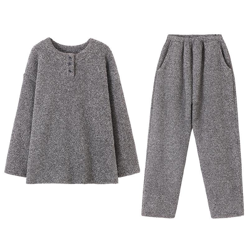 Pyjama Damen Herbst und Winter Halb-Fleece Fleece Verdickt Warm Korallenfleece Loungewear Anzug Winter