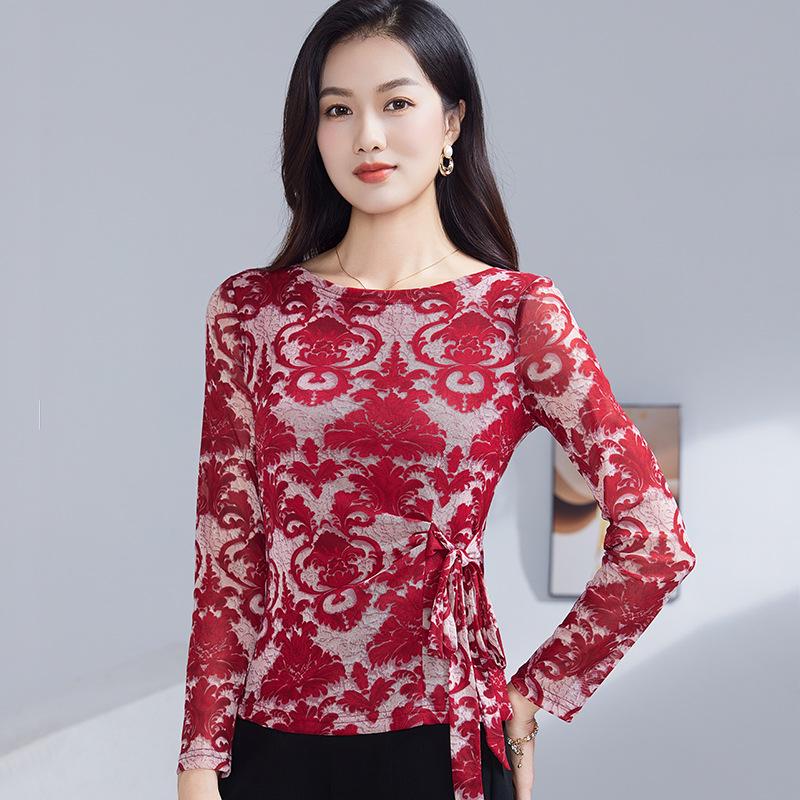 

2025 Autumn/Winter Women s Slimming Crew Neck Long Sleeve Print T-shirt M