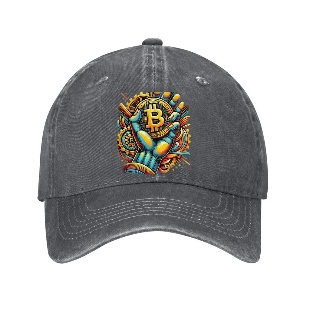 Bitcoin Cryptocurrency Graphic Cotton Baseball Cap Adjustable Sun Protection Casual Hat for Men and Women