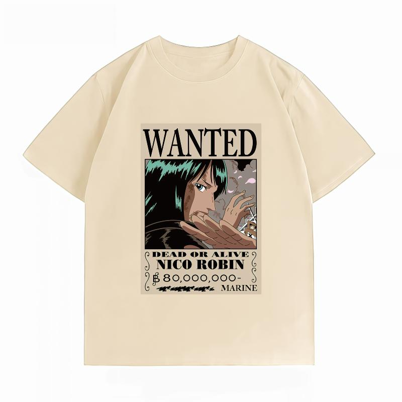Unisexs Clothing New 100 Cotton Breathable Summer TShirt One Piece Nico Robin Wanted Print Casual Streetwear Unisexs Tops