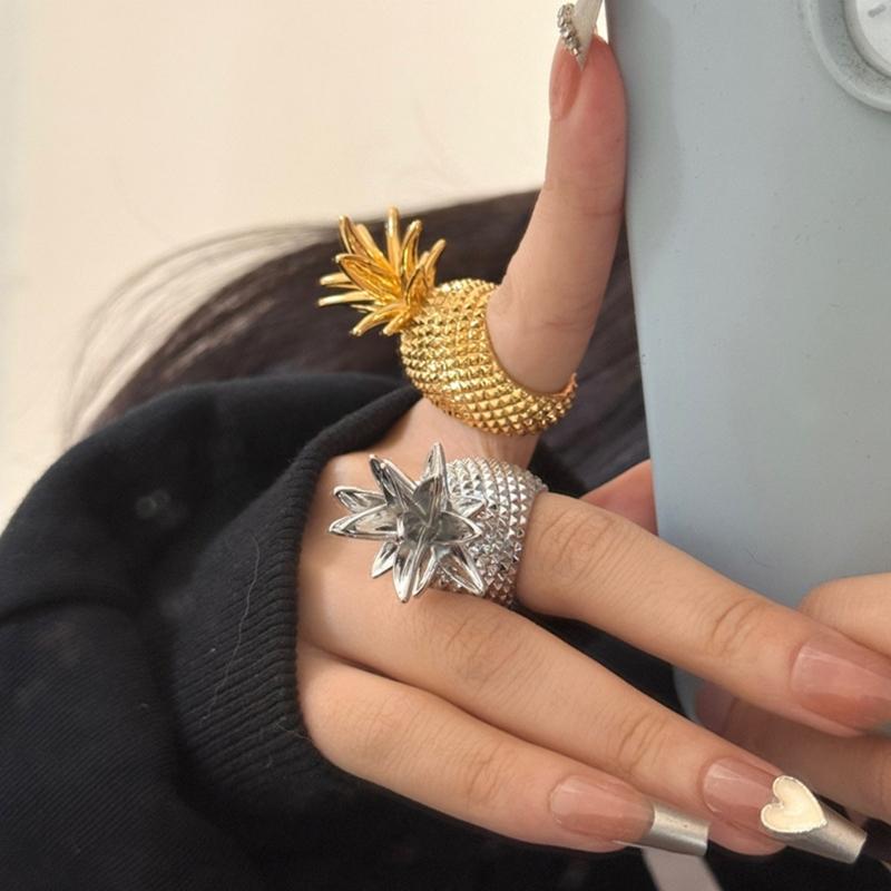 Retro Stackable Pineapple Rings Metal Design Hand Jewelry Accessory Alloy Texture Suitable for Fashion Women Present