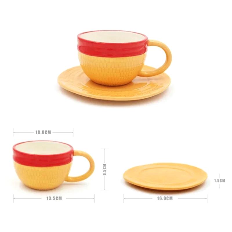 Anime Coffee Mug With Saucer Creative Luffy Ace Sabo Three Brothers Hat Shaped Ceramic Coffee Cup Child'S Birthday Gift Cup