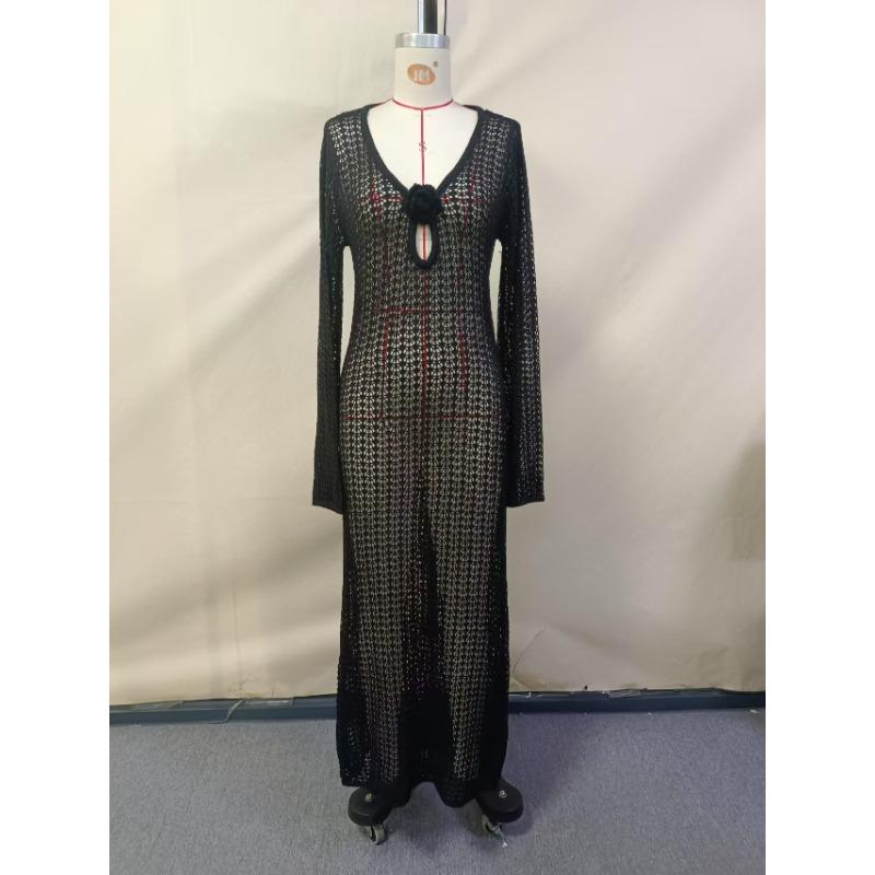 Sommer Monsun Straße Damen Strickpullover V-Ausschnitt A-Linien Rock Kleid