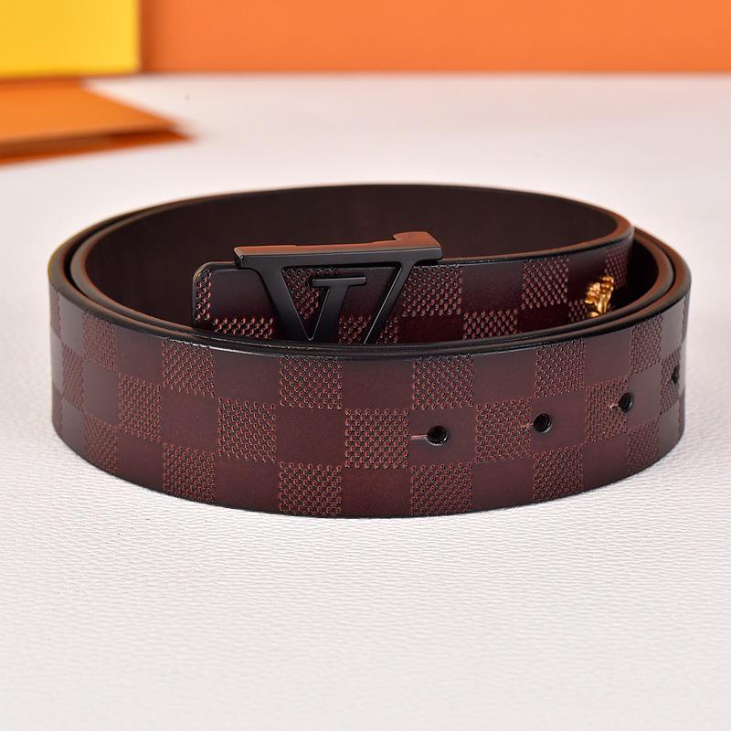 Herren Jugend Gürtel aus echtem Leder mit Karomuster und glatter Schnalle - Stilvoller Rindsleder Hüftgürtel für trendige Looks