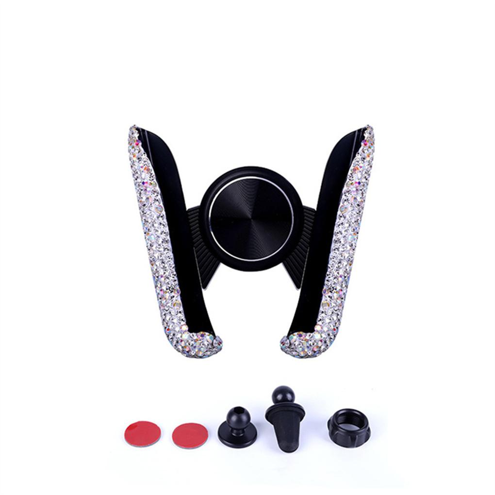 Car Phone Holder Vehicle-mounted Rhinestones Clip Stand Universal Smartphone Self-adhesive Support Interior Pink