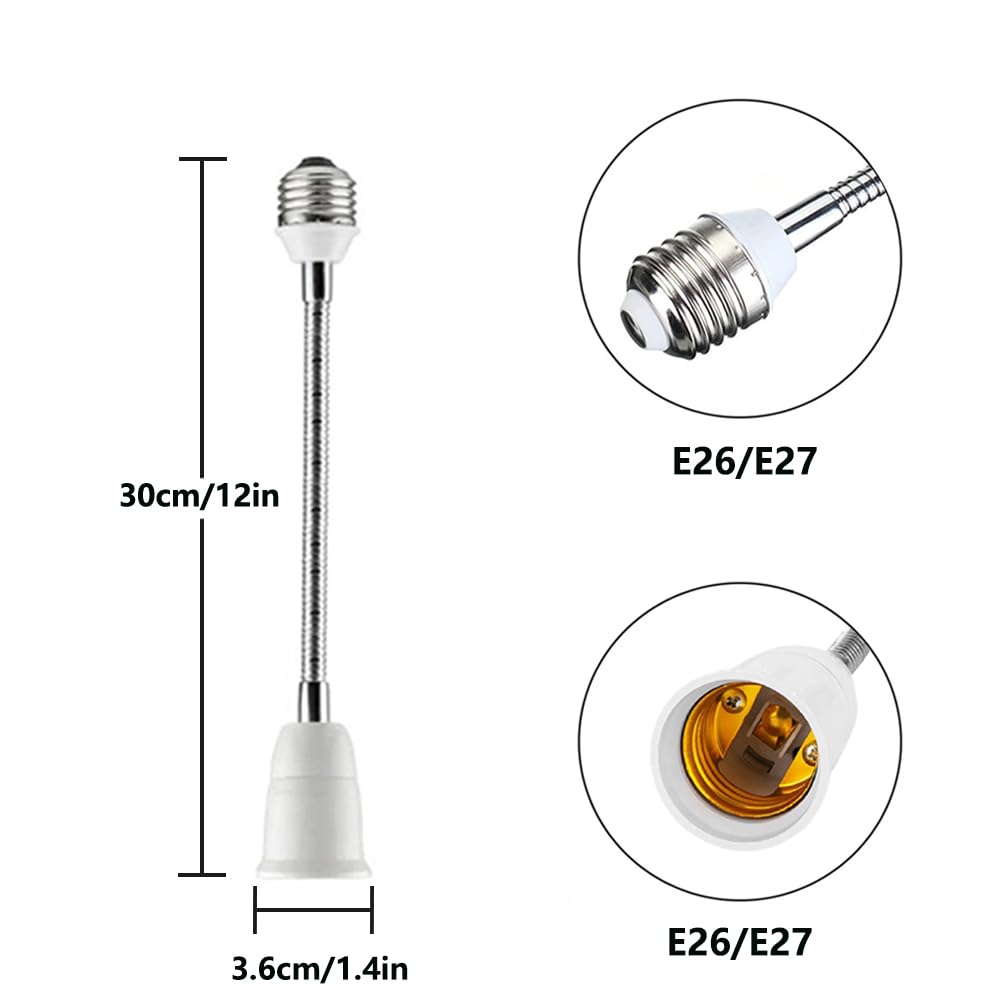 E27 Lamp Base 20/30CM Light Socket Extender Adapter E27 to E27 Socket Extender Bendable Flexible Gooseneck Adjustable Extension