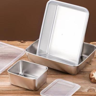 Stainless Steel Square Plate Rectangular Large Food Storage Pan with Lid Multifunction Commercial Dish Tray