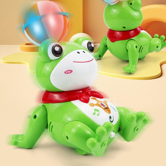 Electric Walking Frog Toy with Music Light Rotatable Heading Ball Stunt Frog Toy Toddlers Boys Girls Tummy Time Interactive Crawling Animal Toy
