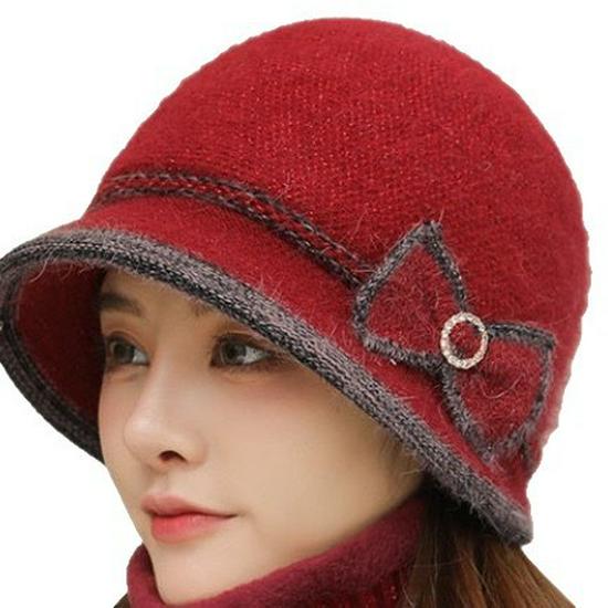 Women's Large Brim Solid Color Bucket Hat - Warm Knit Wool Fisherman Style for Autumn and Winter