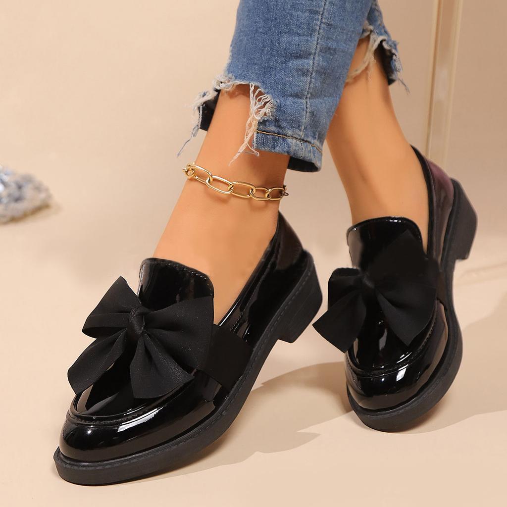 Women's Butterfly Knot Thick Bottom Loafers Soft Leather Spring Autumn Flats Shoes for Women Casual Slip on Solid Single Shoes