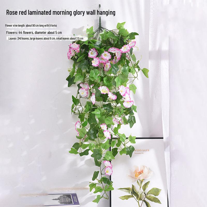 Artificial Morning Glory Wall Hanging Decoration - Green Plant Basket for Living Room