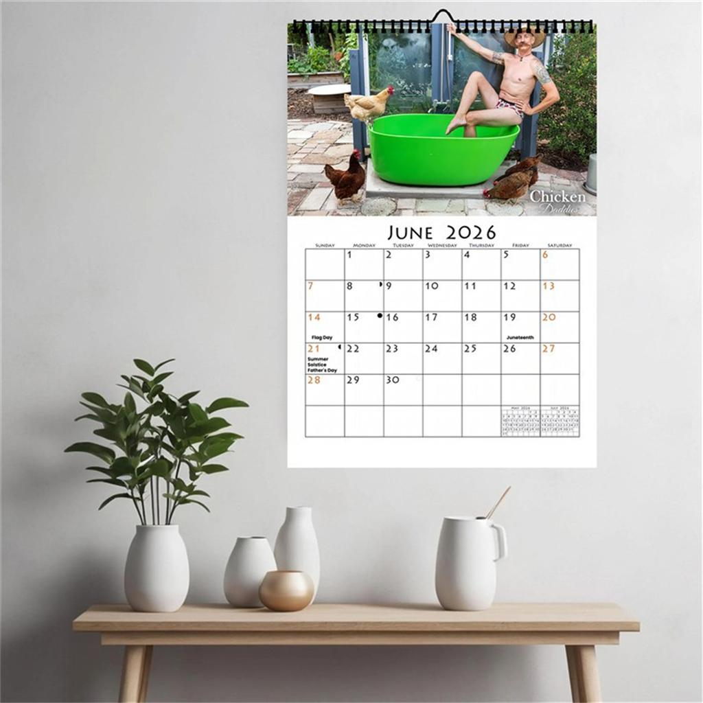 2026 Funny Chicken Daddy Wall Calendar A4 Size Creative Humor Design For Home Office Decor Gift White Card Paper OPP Packaging
