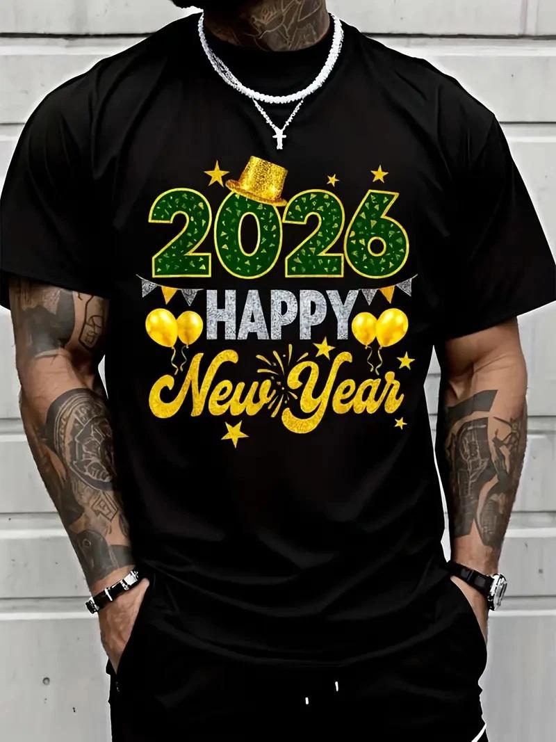 Men S 2026 New Year S Eve Graphic T-Shirt - 100% Retro Streetwear Tee with Happy XXXL