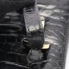 Used Salvatore Ferragamo Gancini crocodile embossed Tote Bag leather Black Used Women