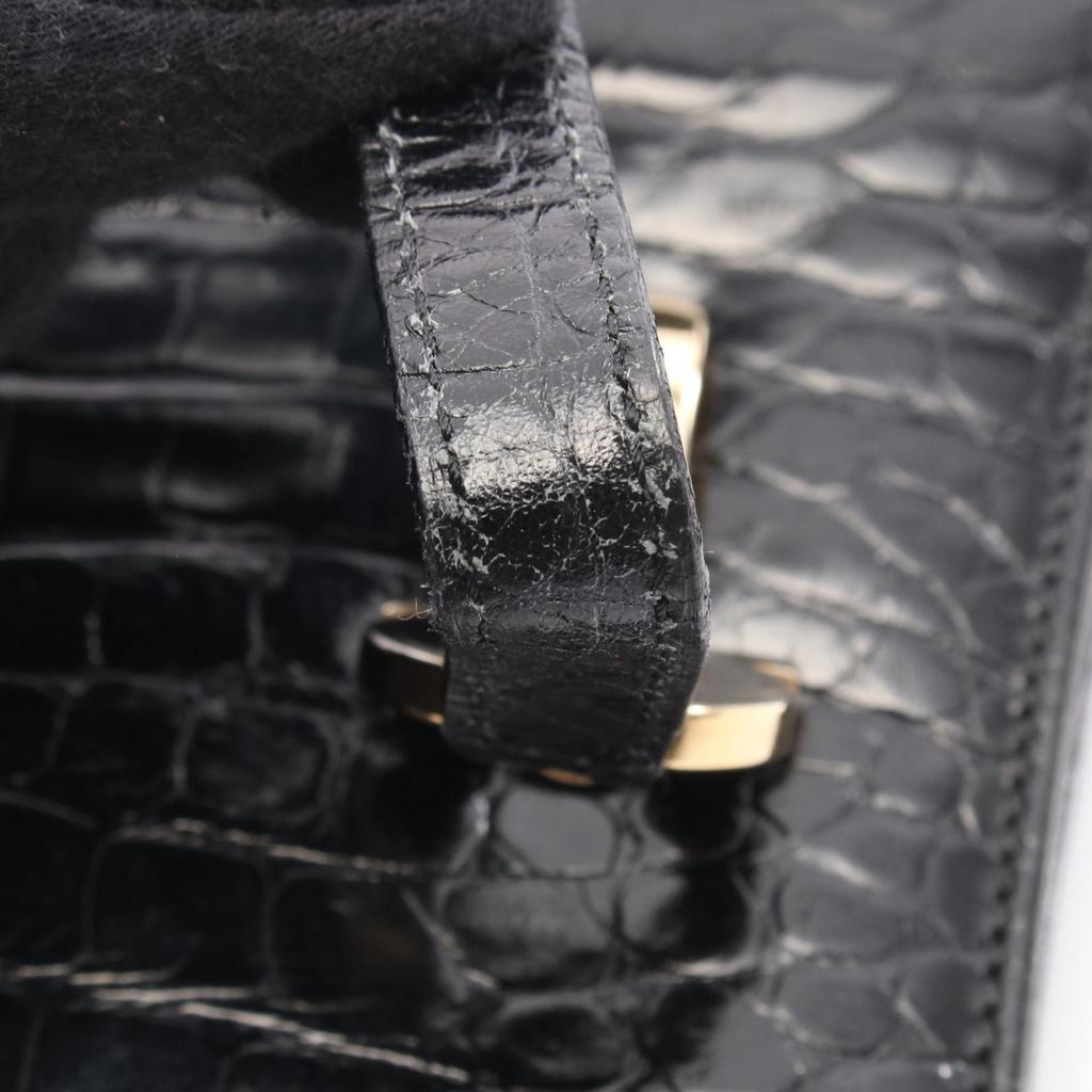 Used Salvatore Ferragamo Gancini crocodile embossed Tote Bag leather Black Used Women