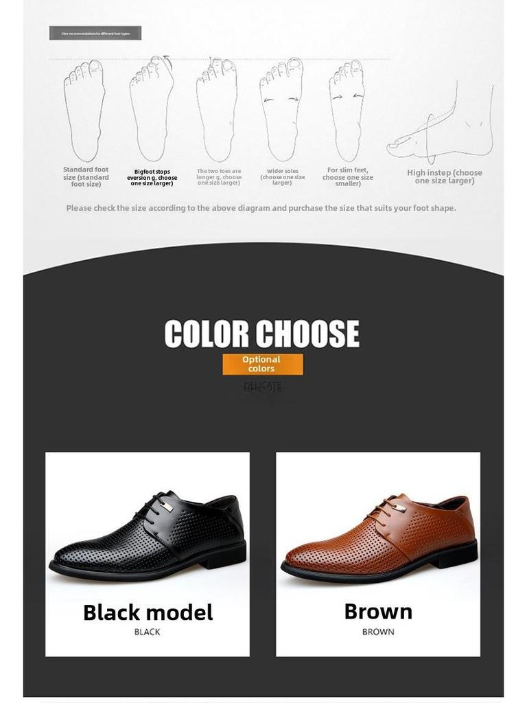 Men's Large Size Breathable Cowhide Leather Formal Shoes, Sizes 45-46, Lace-Up Casual Business Style.