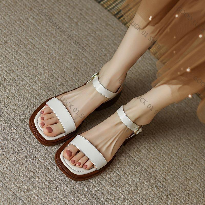 

Fashion 2025 Comfortable Red een Dragon Genuine Leather Flat Bot Retro Strap Women s Sandals Casual Slip-On Summer New Sle 35 белый