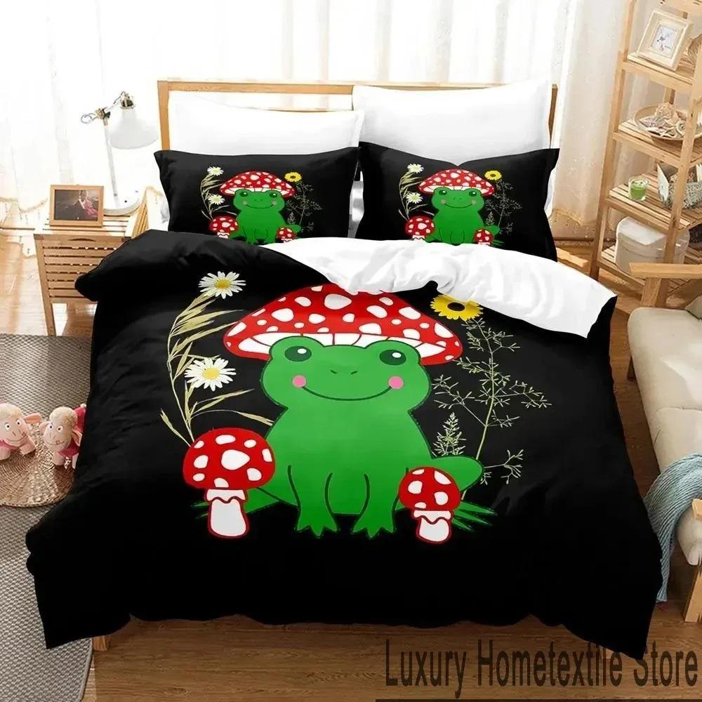 Kreslený Cottagecore Žába Houba 3D Ložní Sada Povlak na Peřinu Ložní Sada Přikrývka Povlak na Polštář Přikrývka king Queen Size Chlapci Dospělí