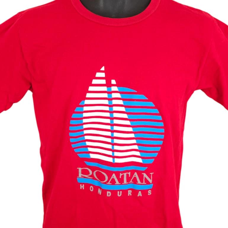Vintage Roatan Honduras T Shirt Mens Size Small Red 90s Travel Destination Tee 4XL