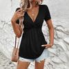 Top de Manga Corta Cruzado con Escote en V y Cintura Ceñida para Mujer Primavera Verano, Popular Top de Moda Casual para Mujer