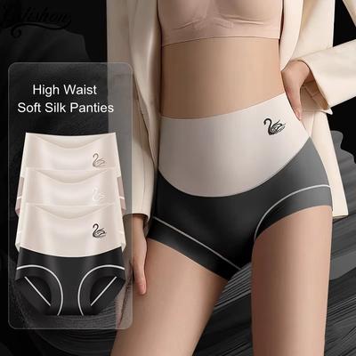 Women High Waist Panties Quality Tummy Control Underwear Female Soft Silk Flat Belly Shaping Hip Lift Briefs New