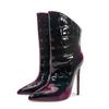Women's European And American Luxury Style Gradient Patent Leather Short Boots Pointed Sleeves Super High Heels Sexy Ankle Boots