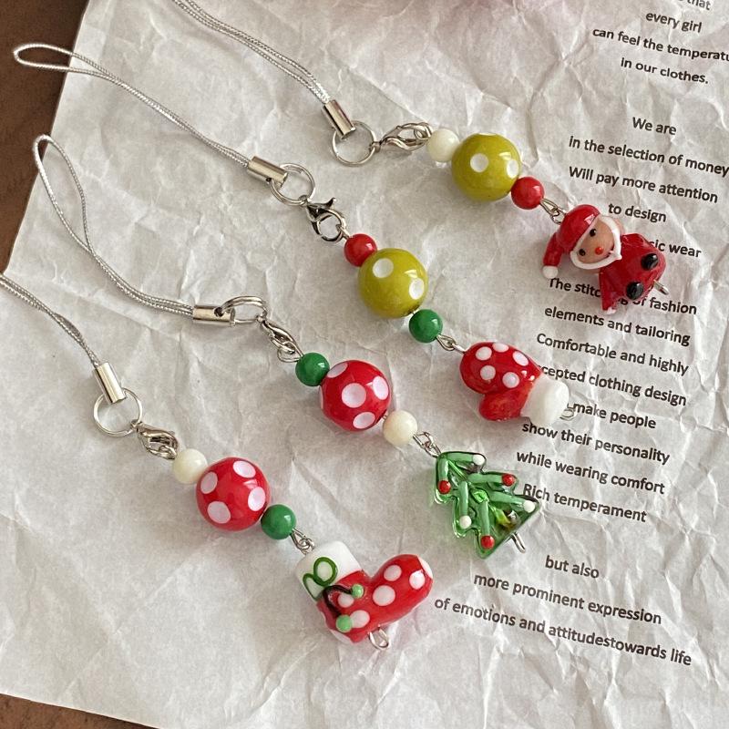 Cute Christmas Tree Snowman Crystal Bead Mobile Phone Pendant Exquisite Bag Hanging Decoration Sweet Versatile Keychain Gifts