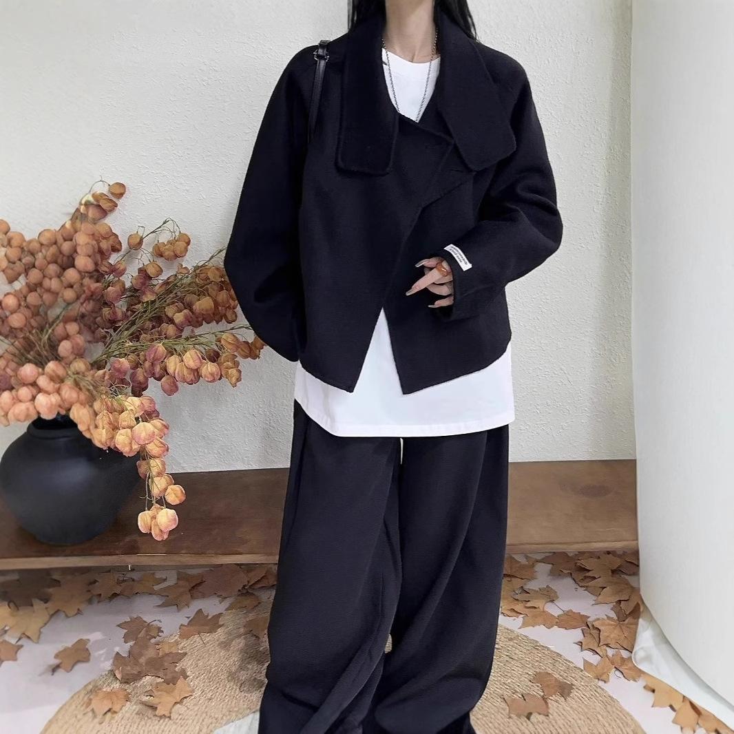 

Темпераментное и модное двухстороннее шерстяное пальто с рукавами реглан для женщин на осень и зиму, шерстяное пальто с эффектом омоложения и похудения M