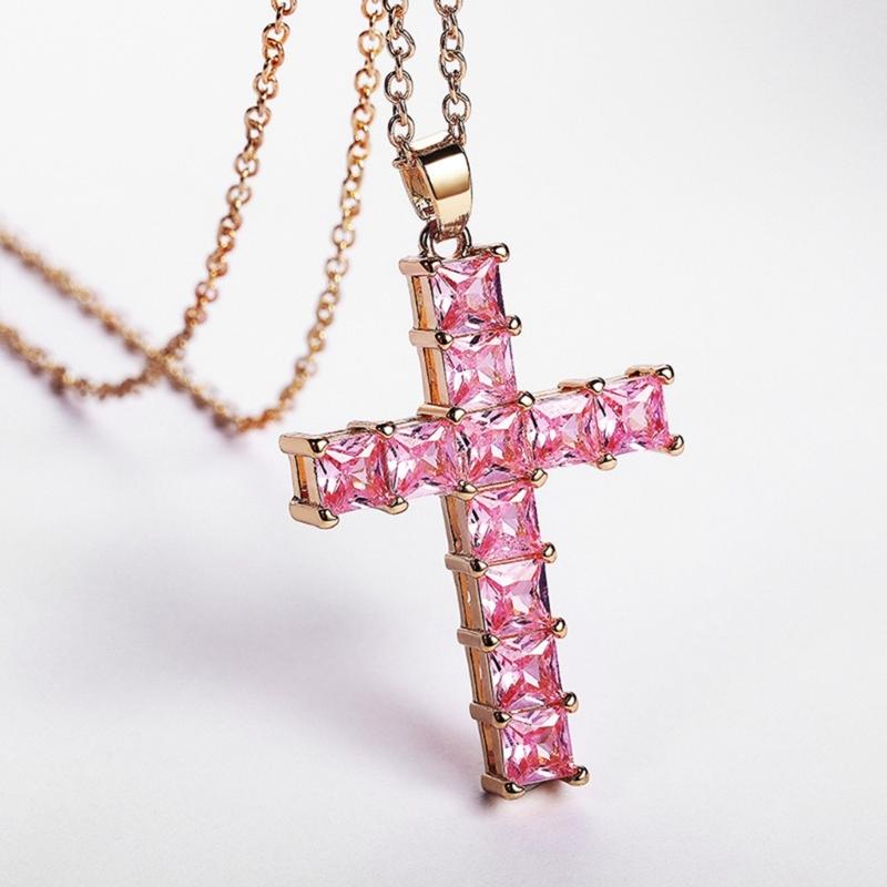 Fashion Shine Crystal Zircon Cross Pendant Necklace For Women Girl Zircon Thin Chain Necklace Punk Teenger Party Jewelry