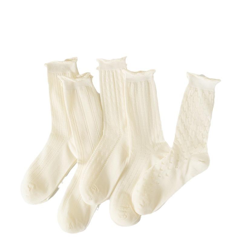 Women's Summer Thin Ballet Breathable Boneless White Medium Tube Stack Socks