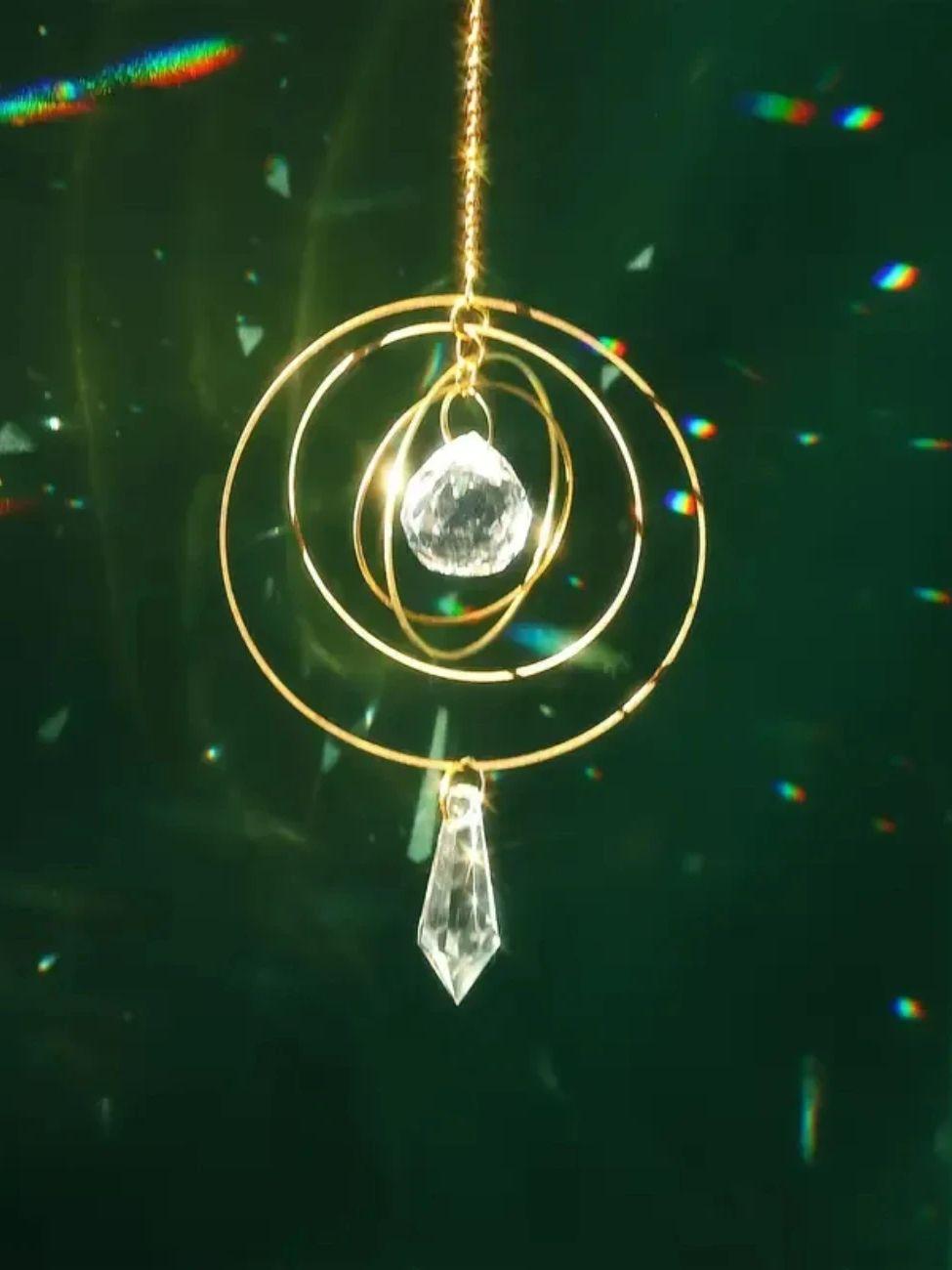 

1pc Four-round Crystal Garden Sun Catcher Hanging Decor, for Garden Parties, Weddings - Christmas-themed Glass Garden Sun Catche