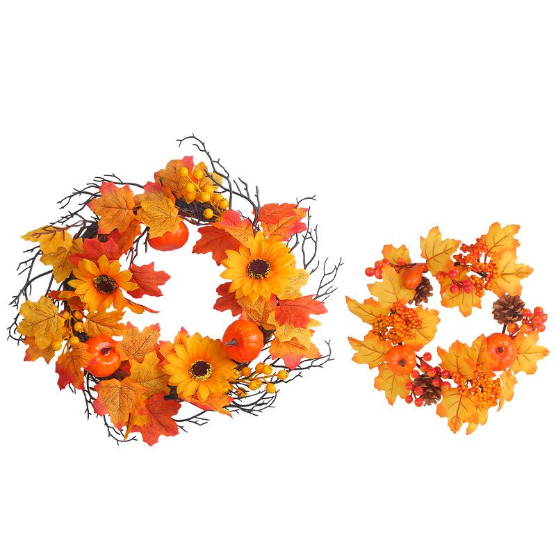 Halloween Harvest Festival Home Decoration Pumpkin Berry Door Hanging Vine Ring Thanksgiving Maple Leaf Wreath Decoration