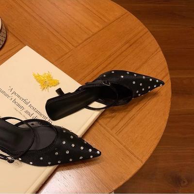 Versatile Hot Diamond Temperament Small Pointed Mesh Yarn Breathable 7cm Thin Heel Empty Sandals Women