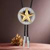 Vintage Metal Star Badge Pendant Cowboy Bolo Tie Western Faux Leather Rope Necktie Jewelry Shirt Collar Chain Necklace