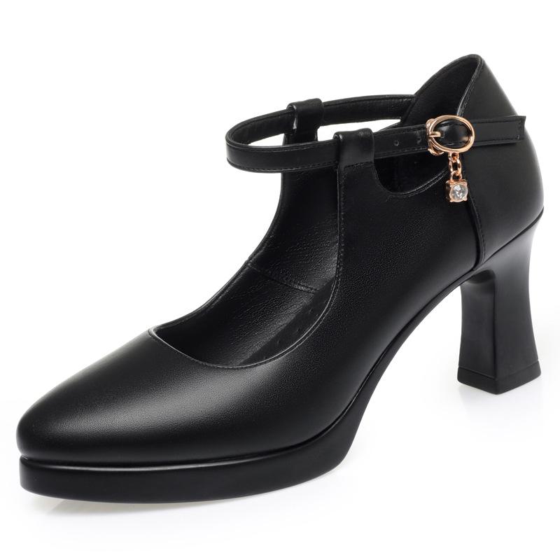 Miękkie skórzane buty robocze model jednosłowowa klamra wodoodporny stół gruby obcas zintegrowany z butami do tańca z czongsam wysokie obcasy damski rozmiar 34