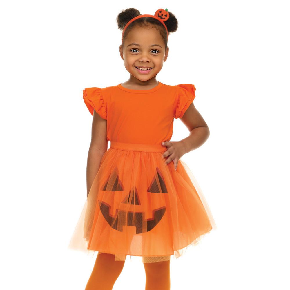 Halloween Ghost Face Pumpkin Veil Dress And Headband Set For Cosplay Dress Up Kids And Adults