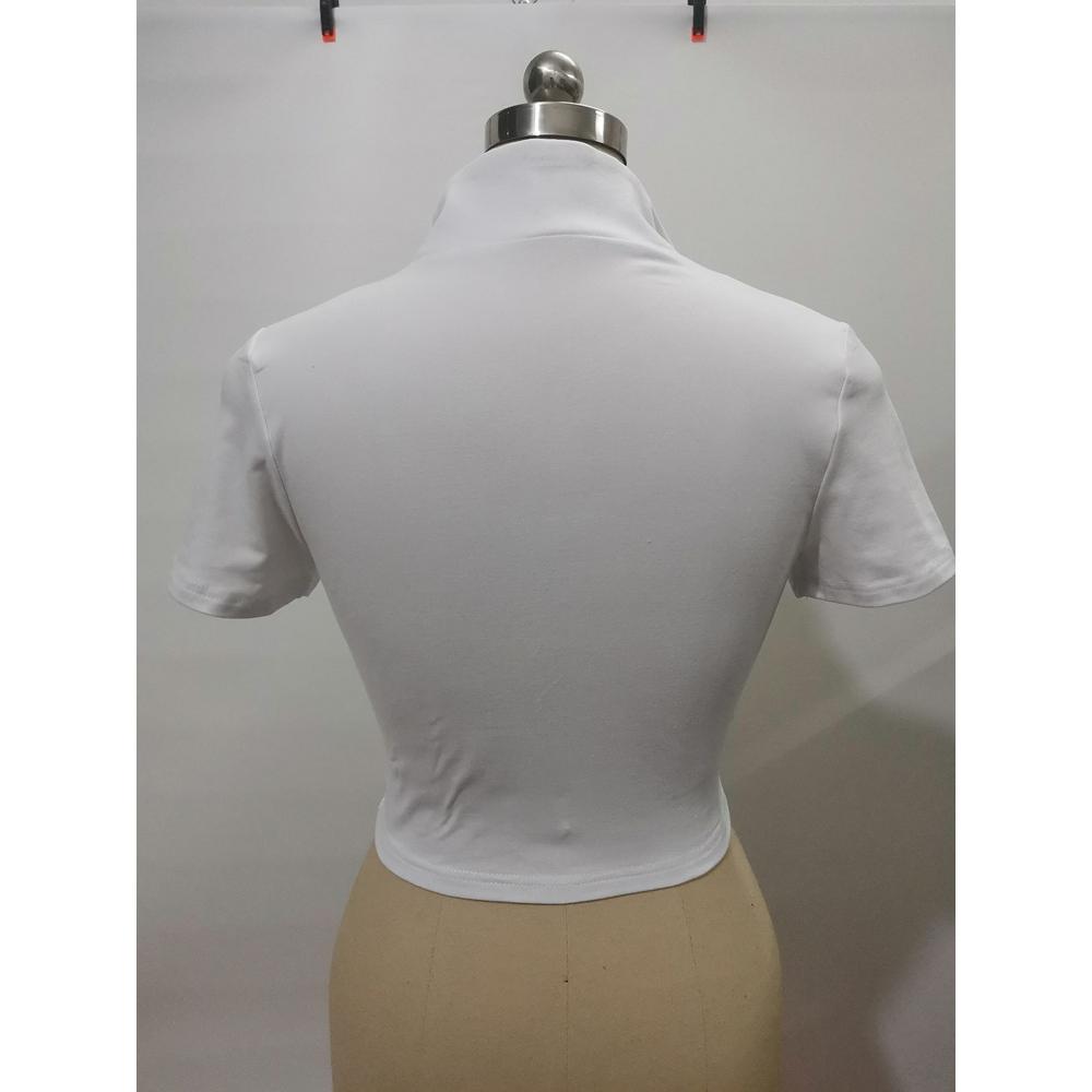 Hvit T-skjorte Crop Tops Kvinner Sommer Sexy Glidelås Kort T-skjorte Topp Slank Mote Dame Skjorter