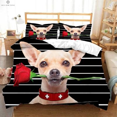 Cute and Funny Dog 3D Printed Quilt Cover Polyester Bedding Down Quilt Cover Pillowcase Children's Gift 3 Pieces