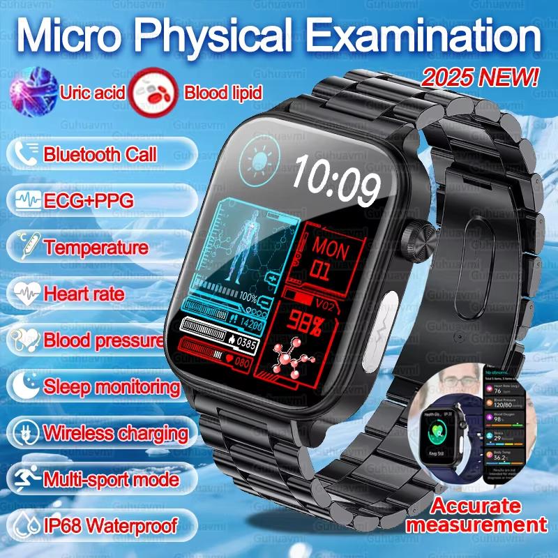 2025 Nowy Smartwatch EKG+PPG Męski Monitor Zdrowia Lipidów Krwi Kwasu Moczowego Połączenia Bluetooth Mikrofizyczne Badanie Zdrowia Smartwatch
