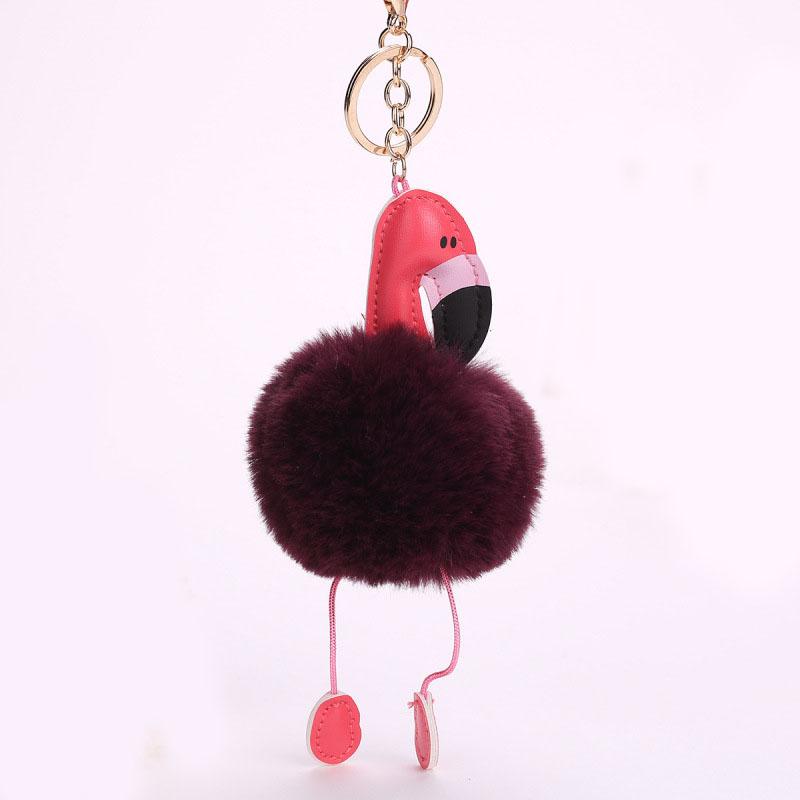 Cute Fluffy Pompom Flamingo Plush Toy Fur Fake Rabbit String Pendant Rope Plush Doll Toys Decor Gift Toy Bag Pendant Toy