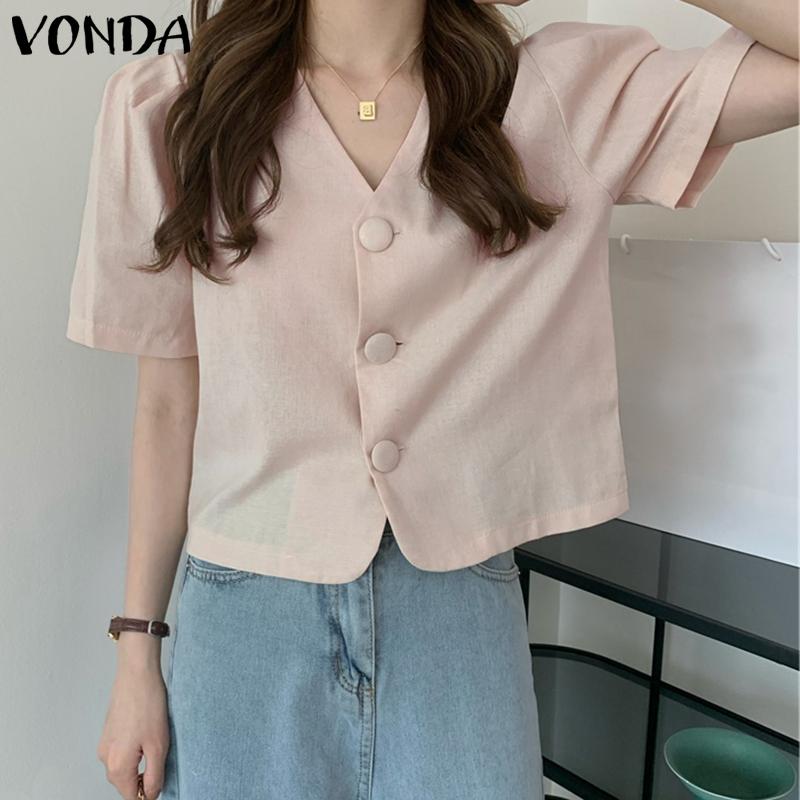 

VONDA летние женские рубашки с короткими рукавами и пуговицами, топы